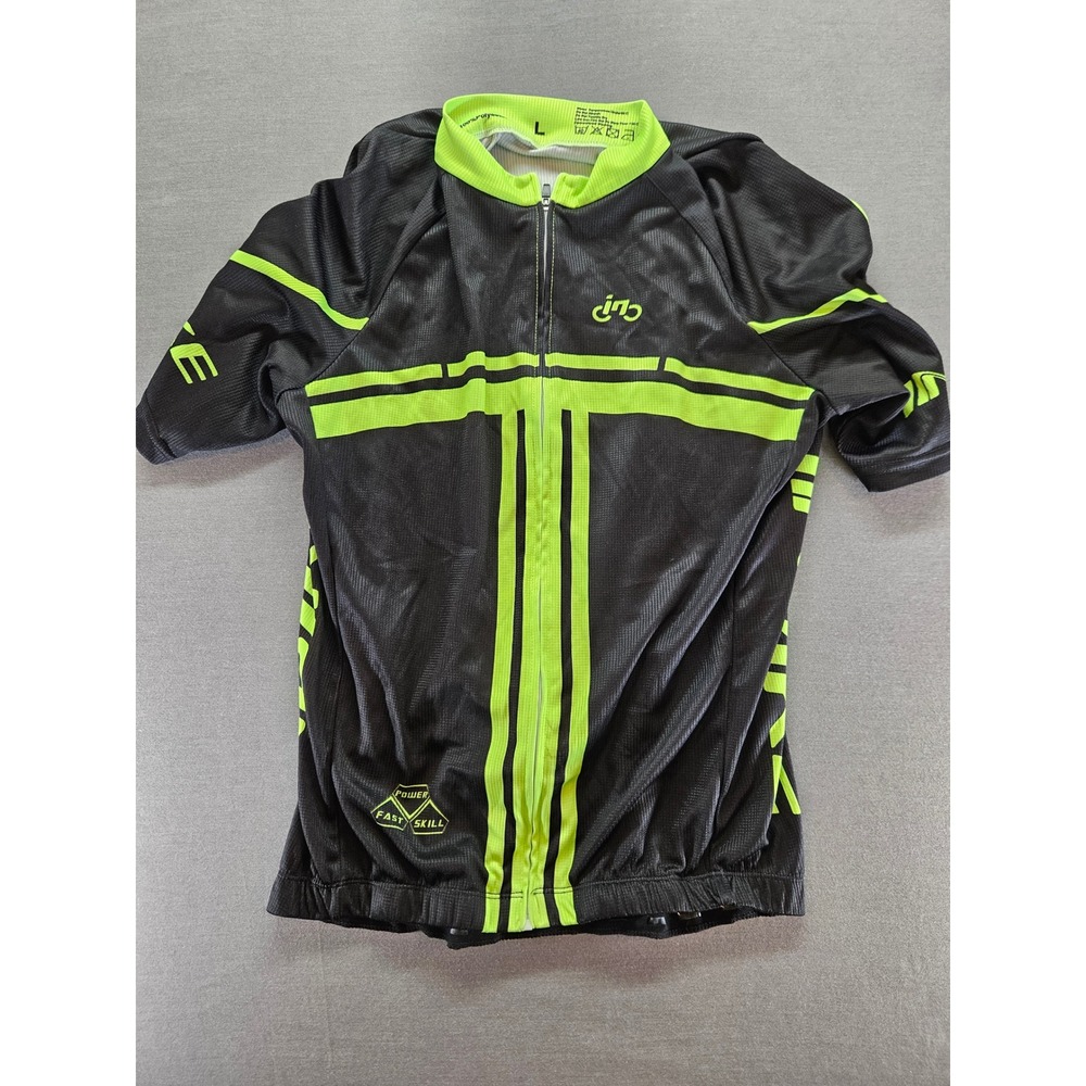 Inbike Mens Cycling Jersey Black Neon Green Short Sleeve Full Zip Bike Shirt L